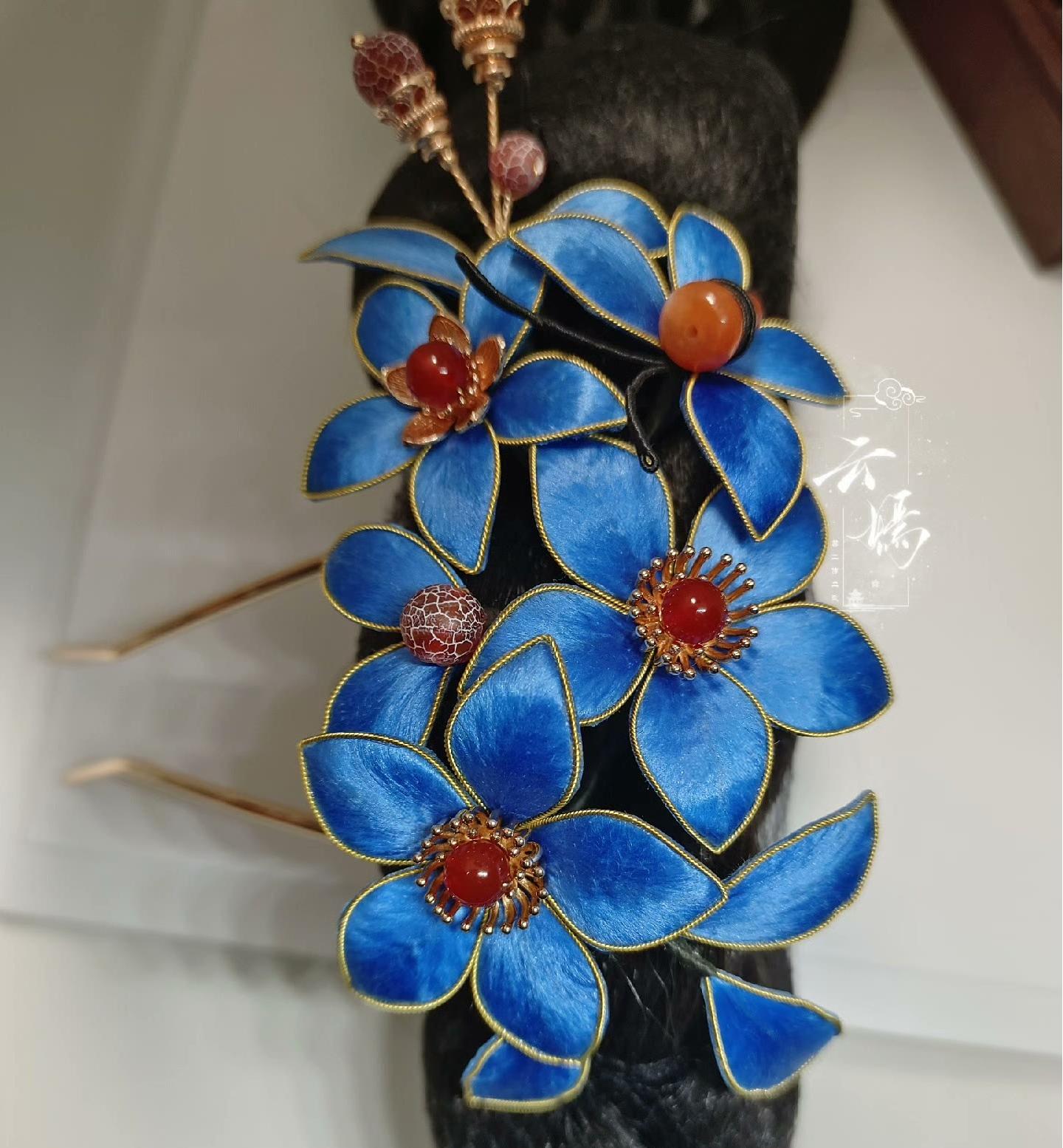 Blue Flower Bespoke Hairpin - Silk Hairpin(Ronghua)