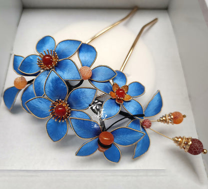 Blue Flower Bespoke Hairpin - Silk Hairpin(Ronghua)