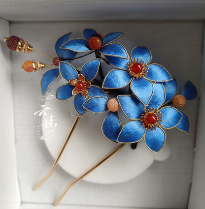 Blue Flower Bespoke Hairpin - Silk Hairpin(Ronghua)