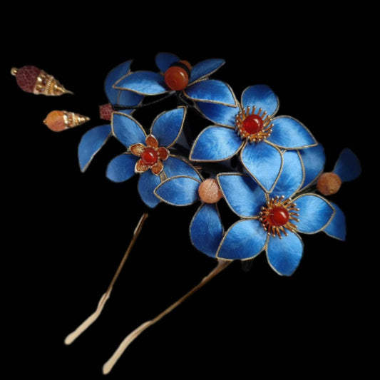 Blue Flower Bespoke Hairpin - Silk Hairpin(Ronghua)