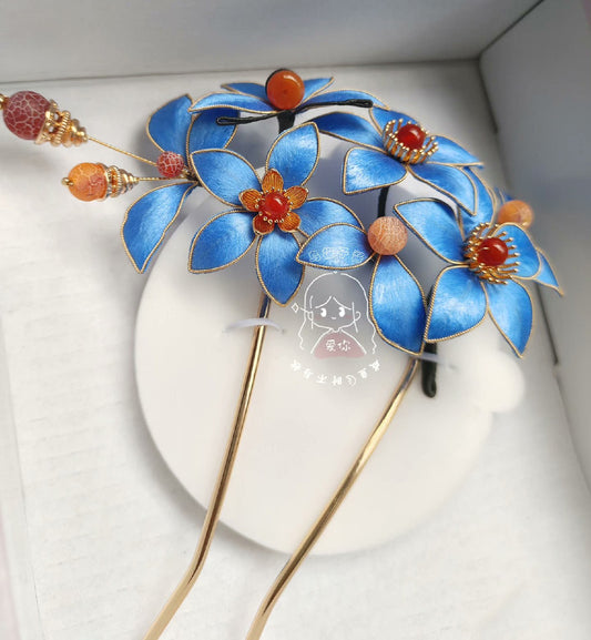 Blue Flower Bespoke Hairpin - Silk Hairpin(Ronghua)