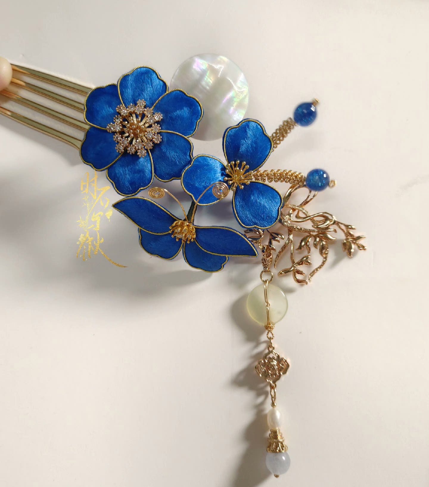 Blue Flower Bespoke Hairpin - Silk Hairpin(Ronghua)