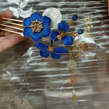 Blue Flower Bespoke Hairpin - Silk Hairpin(Ronghua)