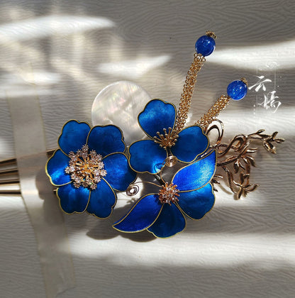 Blue Flower Bespoke Hairpin - Silk Hairpin(Ronghua)