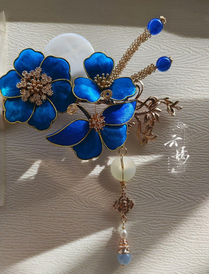 Blue Flower Bespoke Hairpin - Silk Hairpin(Ronghua)