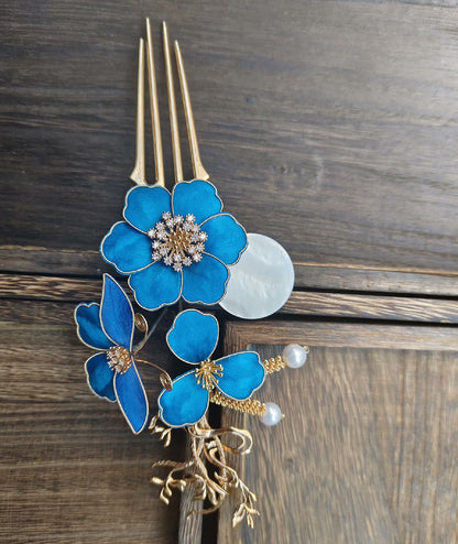 Blue Flower Bespoke Hairpin - Silk Hairpin(Ronghua)