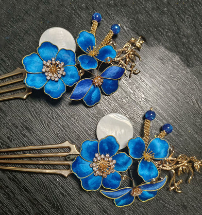 Blue Flower Bespoke Hairpin - Silk Hairpin(Ronghua)