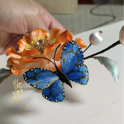 Peony And Butterfly Bespoke Hairpin - Silk Hairpin(Ronghua)