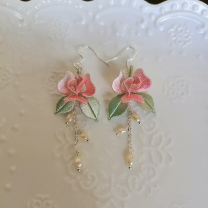Rose Bespoke Earrings - Silk Earrings(Chanhua)