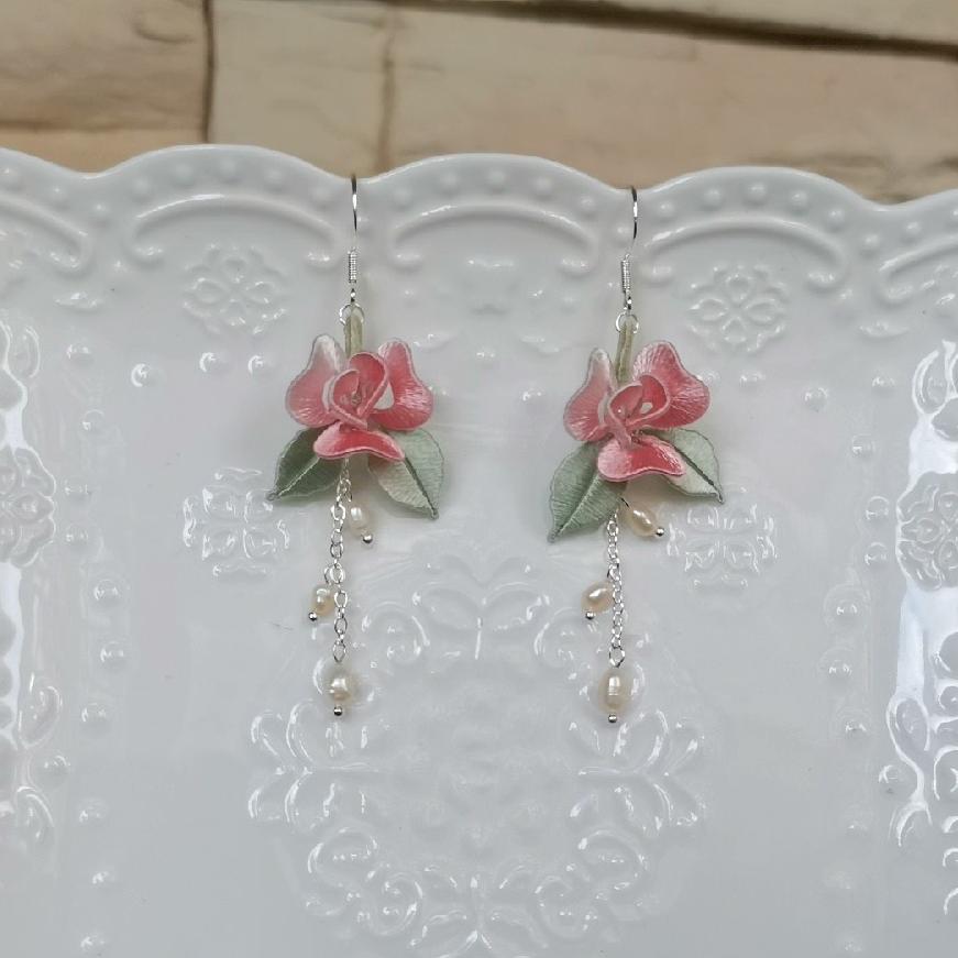 Rose Bespoke Earrings - Silk Earrings(Chanhua)
