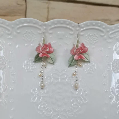 Rose Bespoke Earrings - Silk Earrings(Chanhua)