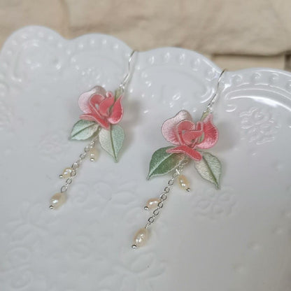 Rose Bespoke Earrings - Silk Earrings(Chanhua)