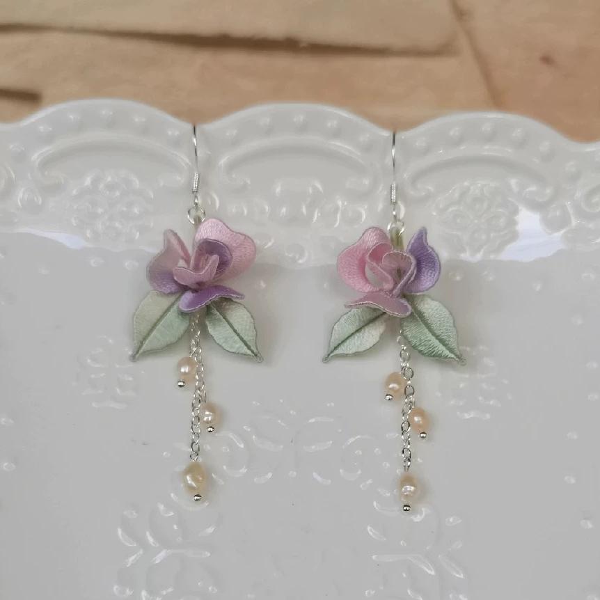 Rose Bespoke Earrings - Silk Earrings(Chanhua)