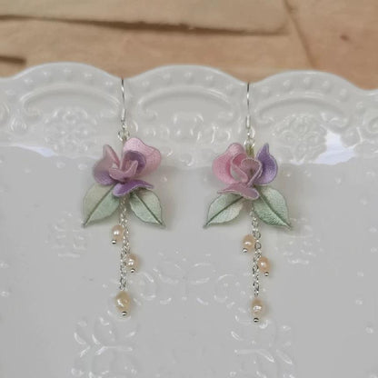 Rose Bespoke Earrings - Silk Earrings(Chanhua)