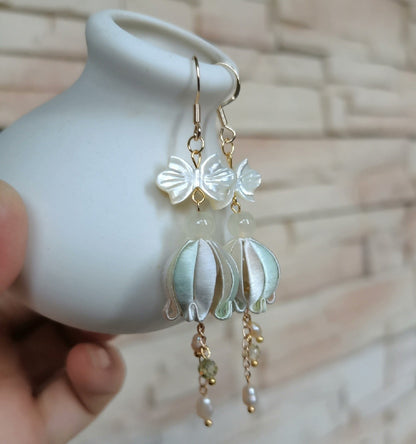 Tulip Bud Bespoke Earrings - Silk Earrings(Chanhua)