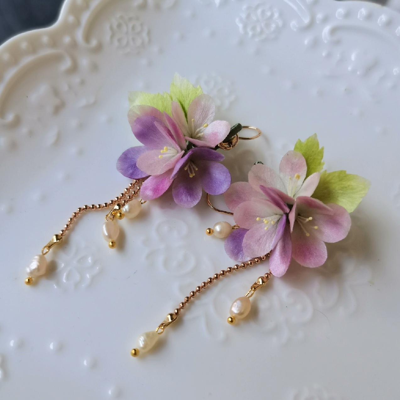 Hydrangea Bespoke Earrings - Silk Earrings(Ronghua)