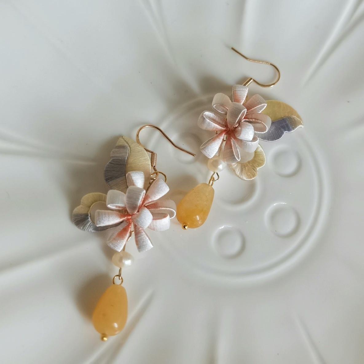 Butterfly And Flower Bespoke Earrings - Silk Earrings(Chanhua)