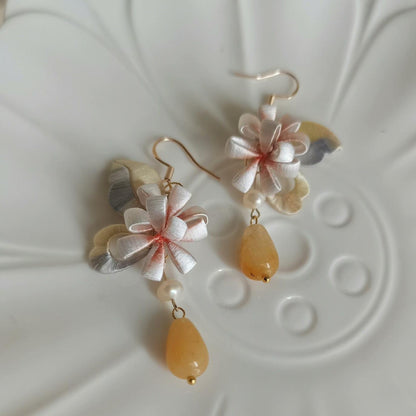 Butterfly And Flower Bespoke Earrings - Silk Earrings(Chanhua)