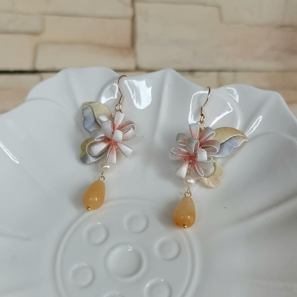 Butterfly And Flower Bespoke Earrings - Silk Earrings(Chanhua)