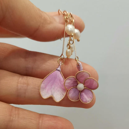 Flower And Heart Bespoke Earrings - Silk Earrings(Ronghua)