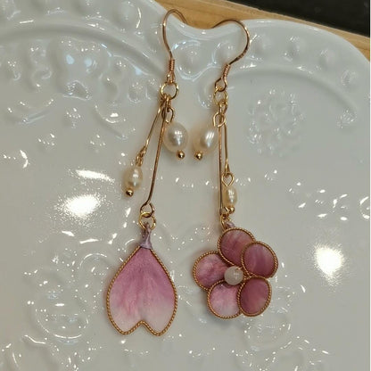 Flower And Heart Bespoke Earrings - Silk Earrings(Ronghua)