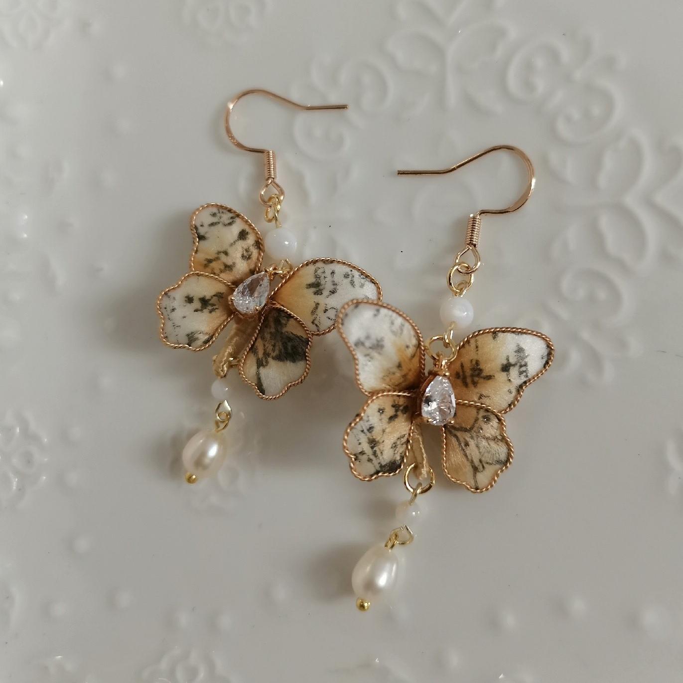 Butterfly Bespoke Earrings - Silk Earrings(Ronghua)