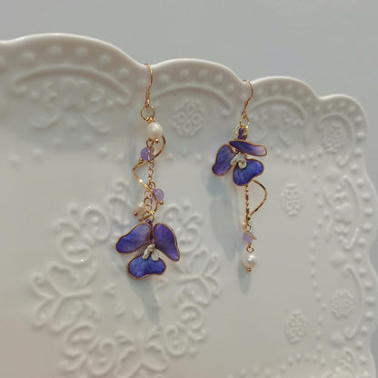 Purple Flower Bespoke Earring - Silk Earring(Ronghua)