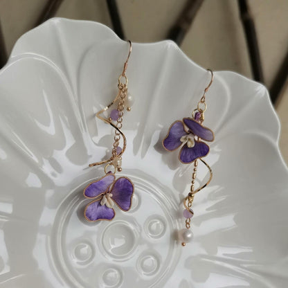 Purple Flower Bespoke Earring - Silk Earring(Ronghua)