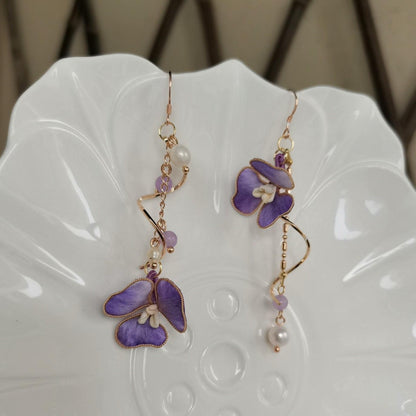 Purple Flower Bespoke Earring - Silk Earring(Ronghua)