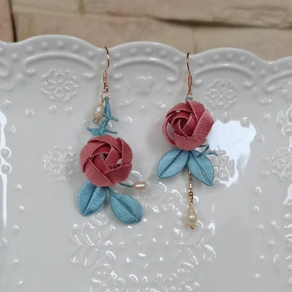 Rose Bud Bespoke Earrings - Silk Earrings(Chanhua)