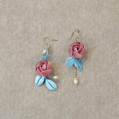 Rose Bud Bespoke Earrings - Silk Earrings(Chanhua)