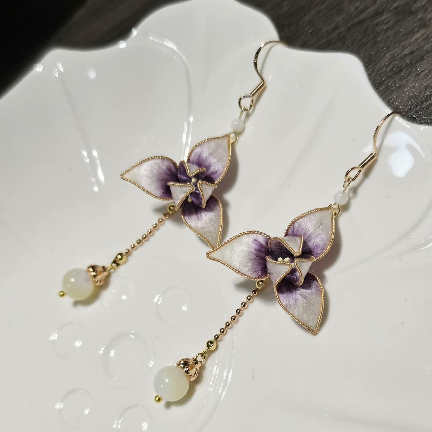 Small Flower Bespoke Earrings - Silk Earrings(Ronghua)