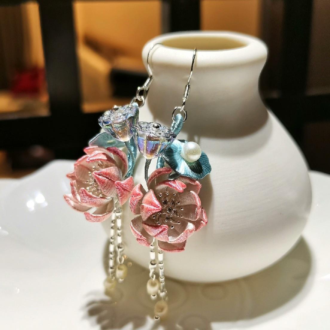 Lotus Bespoke Earrings - Silk Earrings(Chanhua)