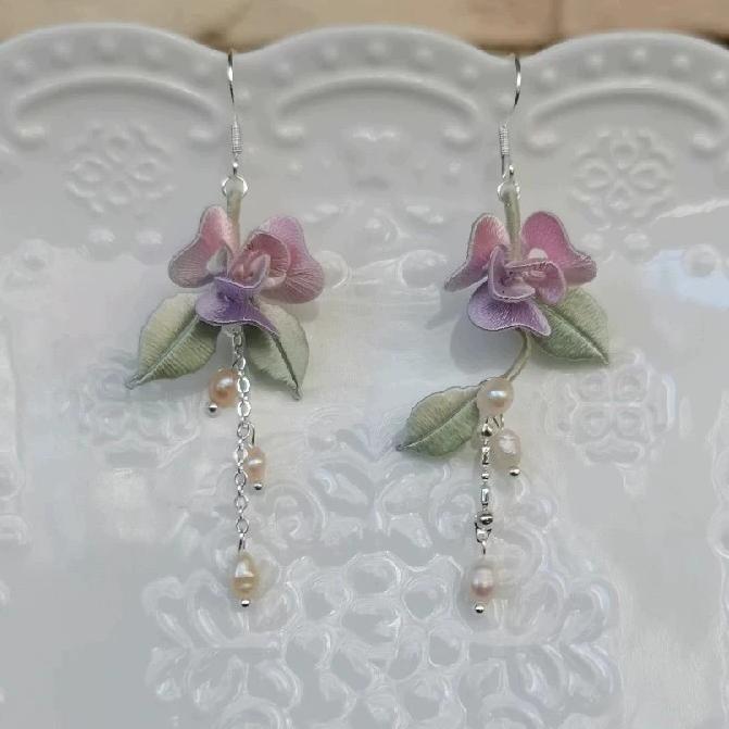 Rose Bespoke Earrings - Silk Earrings(Chanhua)