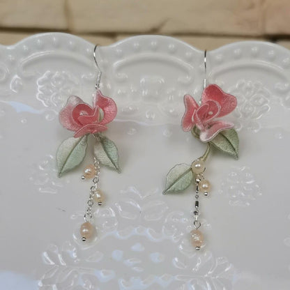 Rose Bespoke Earrings - Silk Earrings(Chanhua)