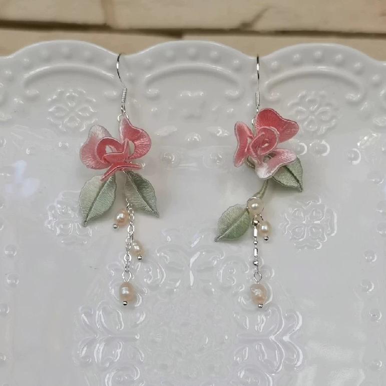 Rose Bespoke Earrings - Silk Earrings(Chanhua)