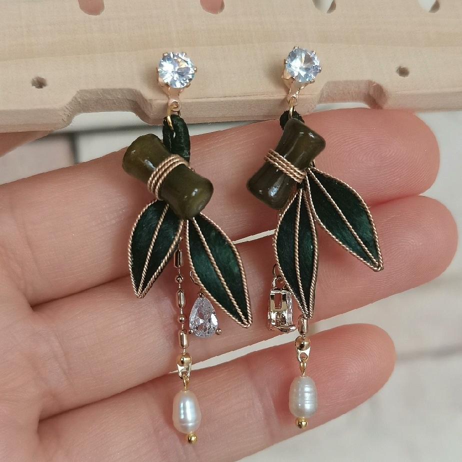 Bamboo Bespoke Earrings - Silk Earrings(Ronghua)