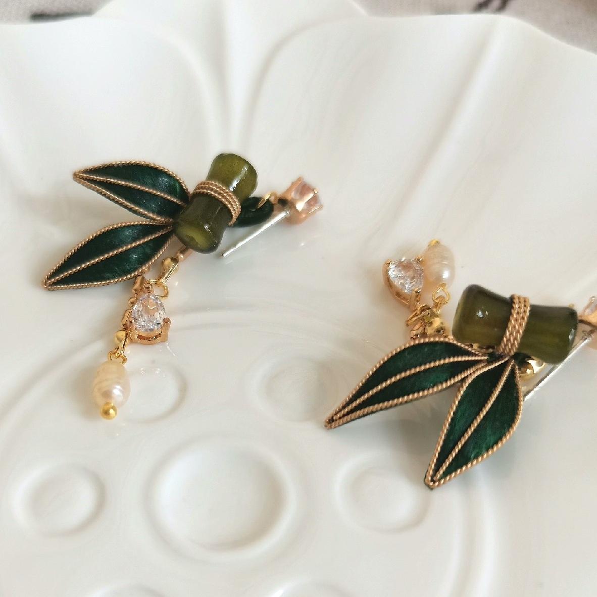 Bamboo Bespoke Earrings - Silk Earrings(Ronghua)