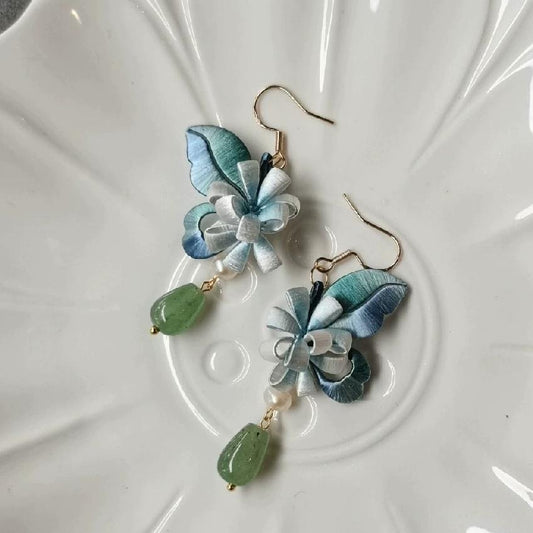 Butterfly And Flower Bespoke Earrings - Silk Earrings(Chanhua)