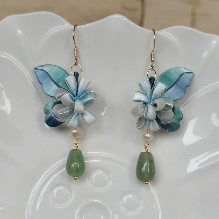 Butterfly And Flower Bespoke Earrings - Silk Earrings(Chanhua)