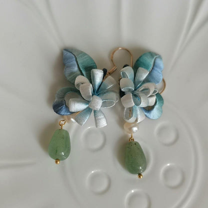 Butterfly And Flower Bespoke Earrings - Silk Earrings(Chanhua)