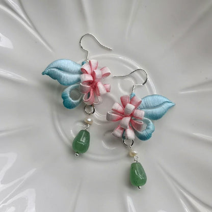 Butterfly And Flower Bespoke Earrings - Silk Earrings(Chanhua)