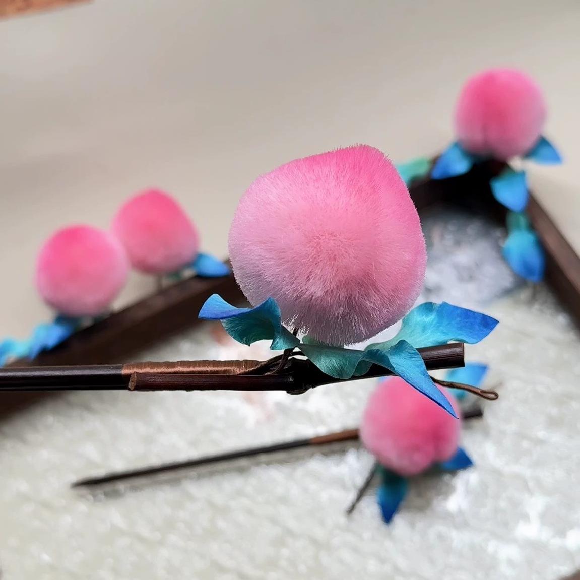 Peach Bespoke Hairpin - Silk Hairpin(Ronghua)