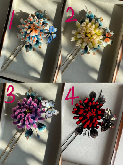 Chrysanthemum Bespoke Hairpin - Silk Hairpin(Ronghua)