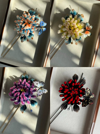 Chrysanthemum Bespoke Hairpin - Silk Hairpin(Ronghua)