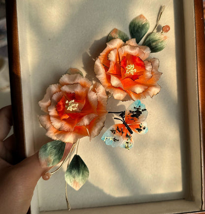 Orange Peony Bespoke Hairpin - Silk Hairpin(Ronghua)