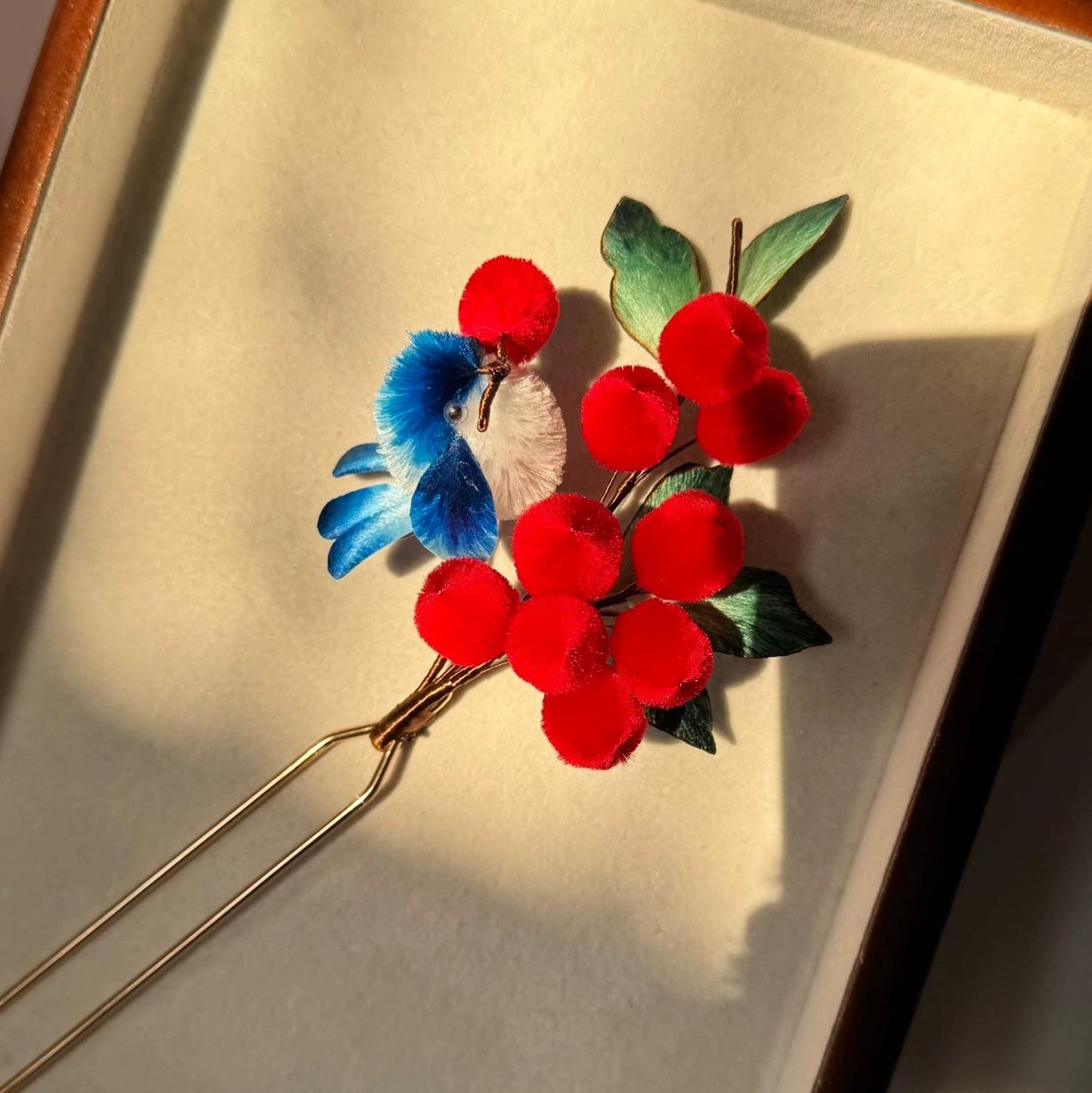 Bird And Red Fruit Bespoke Hairpin - Silk Hairpin(Ronghua)