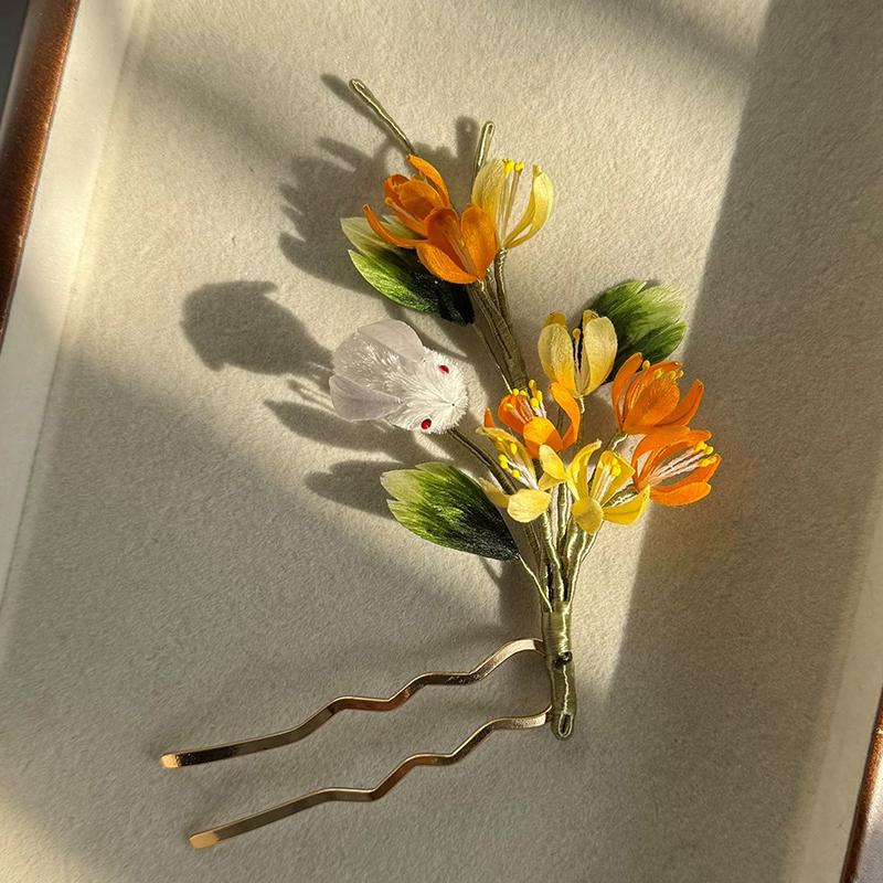 Osmanthus And Rabbit Bespoke Hairpin - Silk Hairpin(Ronghua)