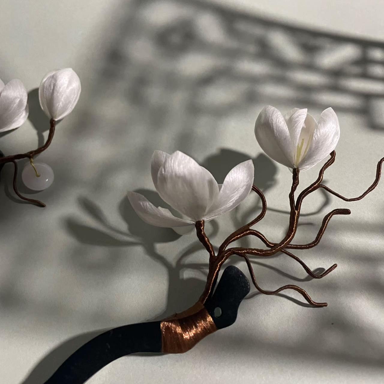 White Magnolia Bespoke Hairpin - Silk Hairpin(Ronghua)