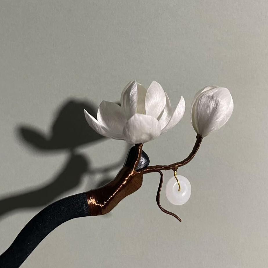 White Magnolia Bespoke Hairpin - Silk Hairpin(Ronghua)